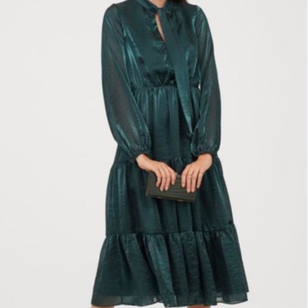 H&M Conscious Collection Holiday Shimmer Green Midi Dress - 10